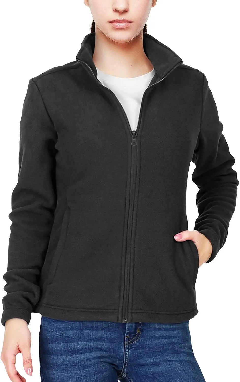 33,000ft Women's Zip Up Fleece Jacket, Long Sleeve Warm Soft Polar Lightweight Coat with Pockets for Winter