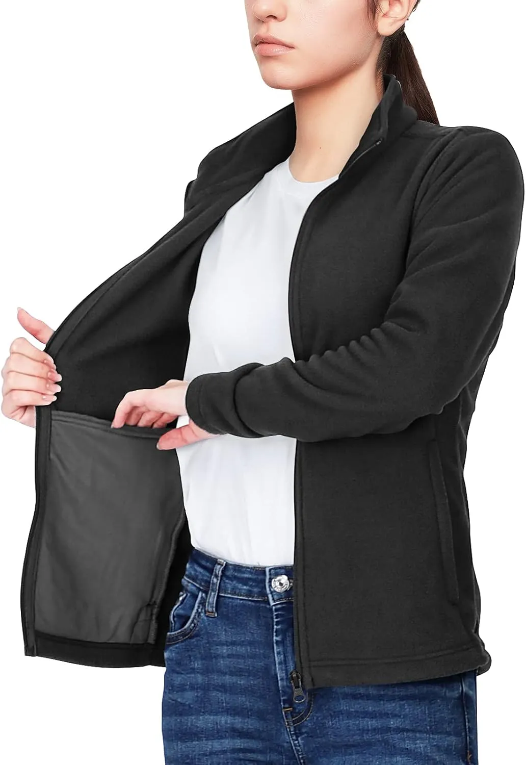 33,000ft Women's Zip Up Fleece Jacket, Long Sleeve Warm Soft Polar Lightweight Coat with Pockets for Winter