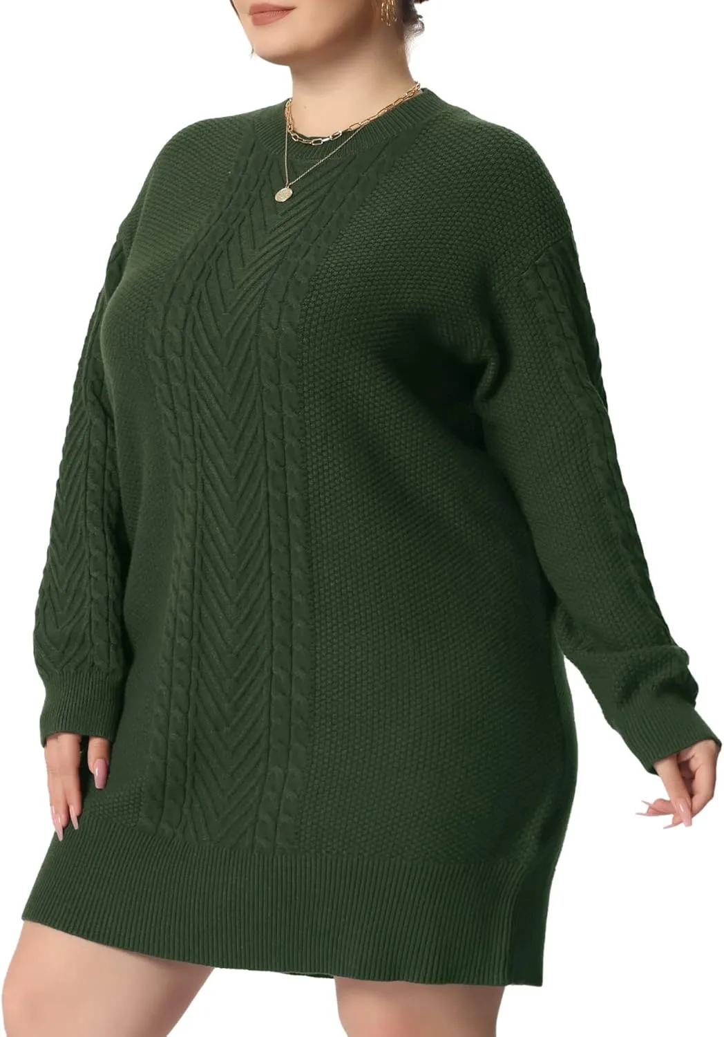 Agnes Orinda Plus Size Women 2025 Fall Crewneck Long Sleeve Knit Tunic Pullover Short Sweater Dresses