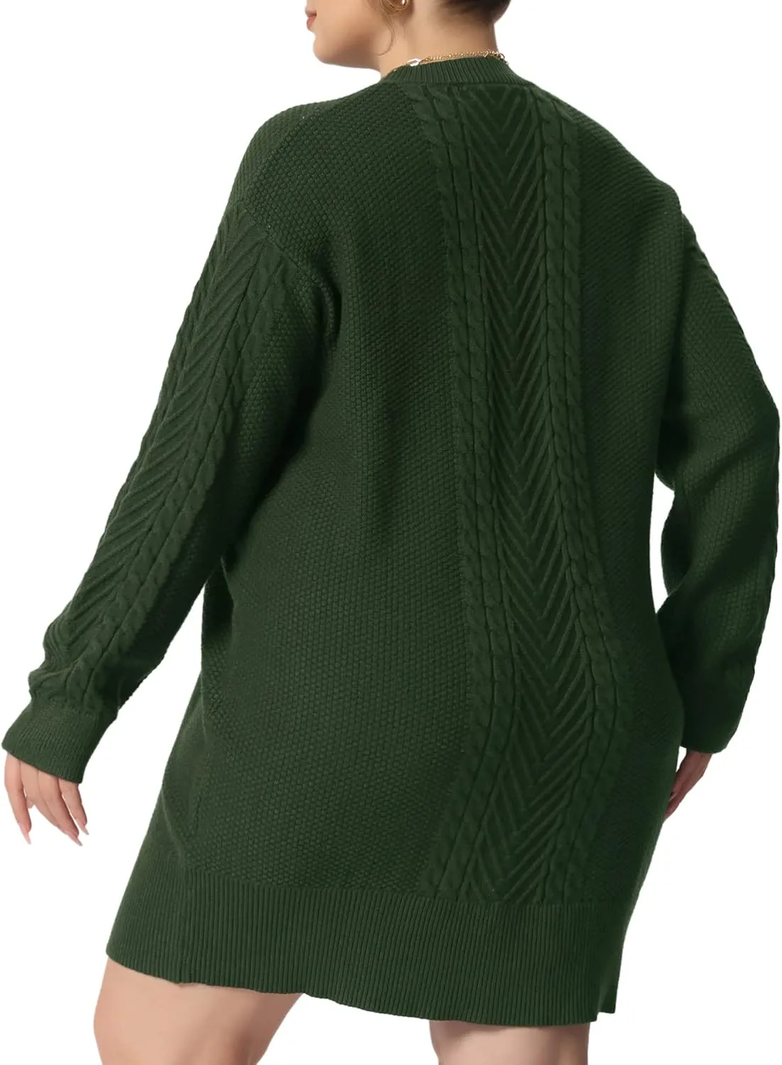 Agnes Orinda Plus Size Women 2025 Fall Crewneck Long Sleeve Knit Tunic Pullover Short Sweater Dresses