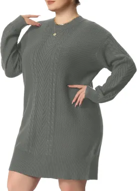 Agnes Orinda Plus Size Women 2025 Fall Crewneck Long Sleeve Knit Tunic Pullover Short Sweater Dresses