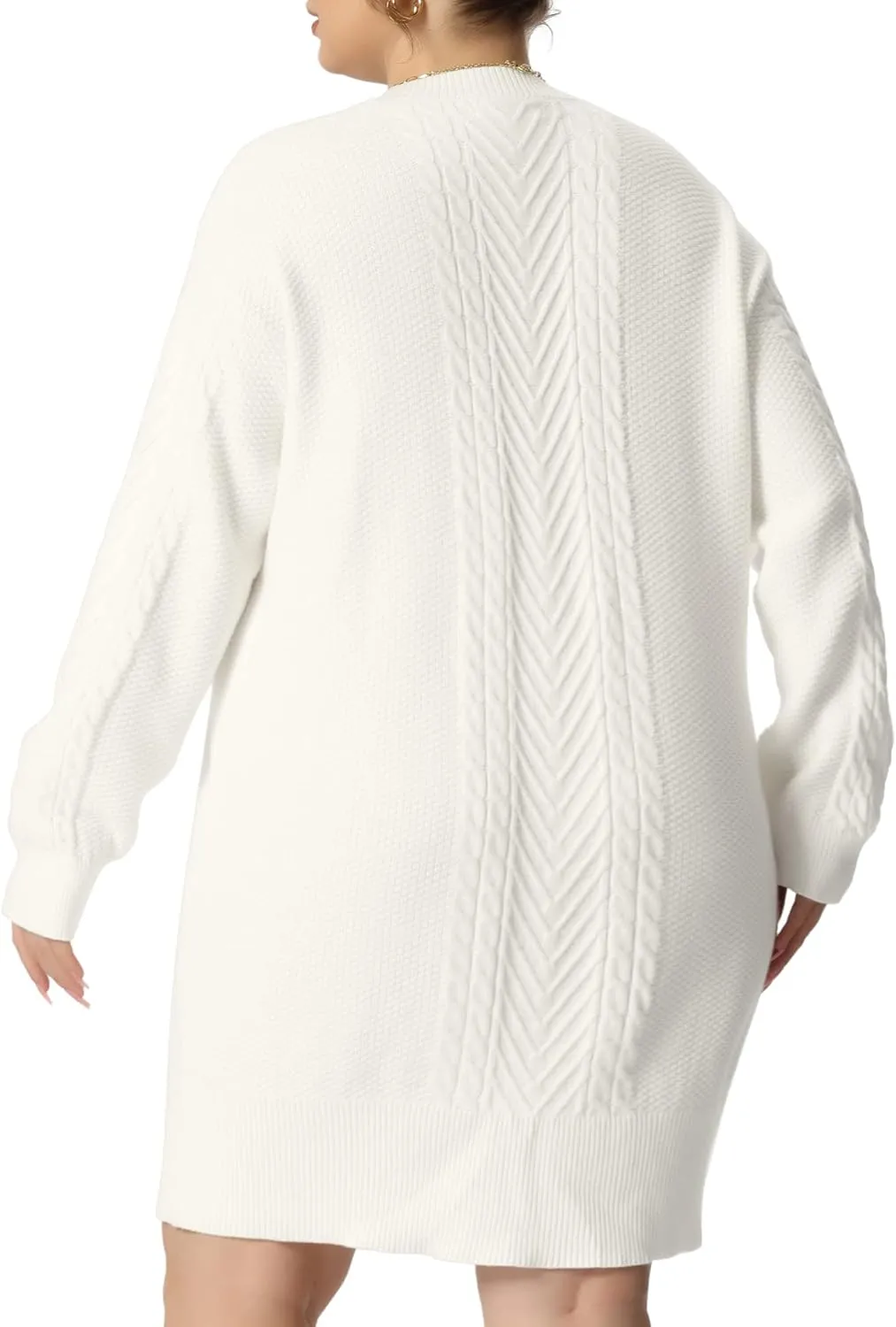 Agnes Orinda Plus Size Women 2025 Fall Crewneck Long Sleeve Knit Tunic Pullover Short Sweater Dresses