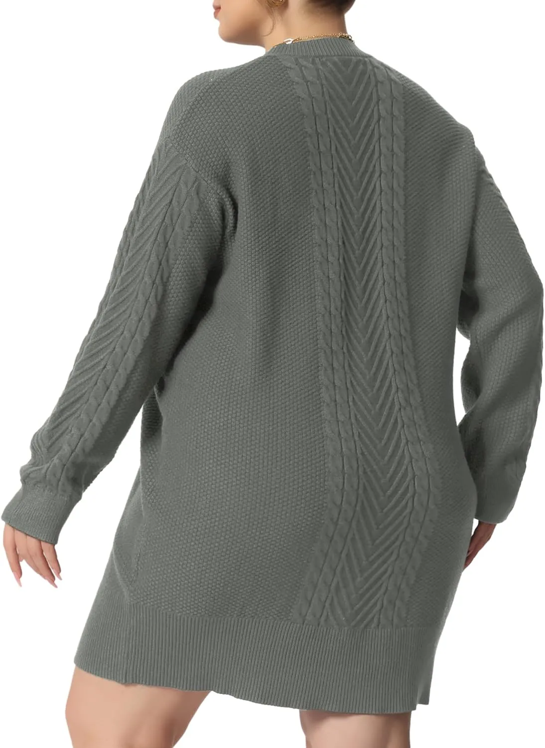 Agnes Orinda Plus Size Women 2025 Fall Crewneck Long Sleeve Knit Tunic Pullover Short Sweater Dresses