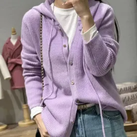 Aiertu 100% Pure Wool Sweater Women's Clothing Knitted Cardigan Autumn Winter New Casual Hooded Cardigan Loose Korean Long Sleeved Top