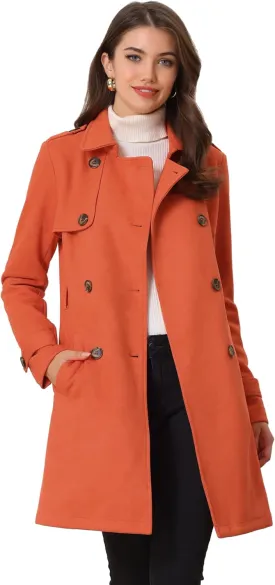 Allegra K Women's Faux Suede Trench Coat Notched Lapel Double Breasted Jacket with Belt