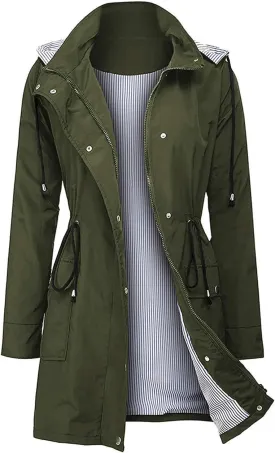 Arthas Women Light Rain Jacket Waterproof Active Outdoor Trench Raincoat with Hood Lightweight Plus Size for Girls