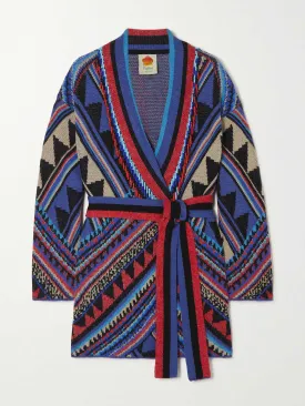 Bead-embellished striped intarsia-knit cardigan