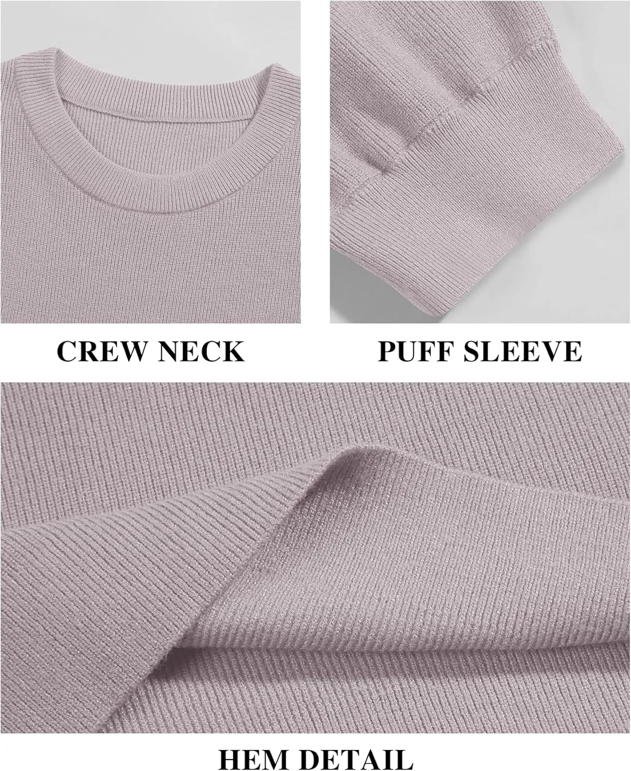Bodosalia Womens Puff Short Sleeve Sweater Casual Summer Crew Neck Pullover Tops Ribbed Knit Sweater Blouse