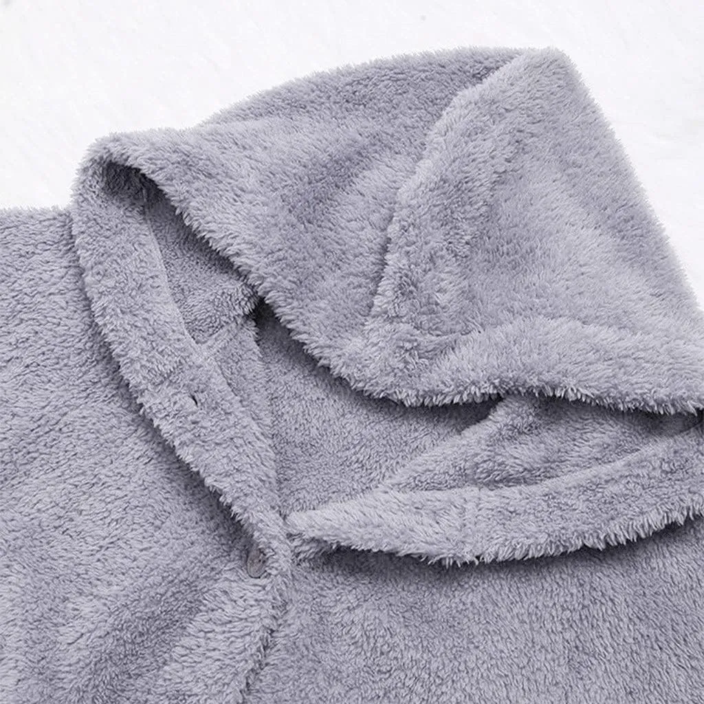 BOXIACEY Plus Size Coats for Women Wool Teddy Bear Coat Fleece Button Down Jacket Plush Hooded Cardigan with Pocket