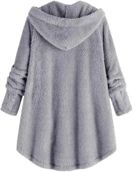 BOXIACEY Plus Size Coats for Women Wool Teddy Bear Coat Fleece Button Down Jacket Plush Hooded Cardigan with Pocket