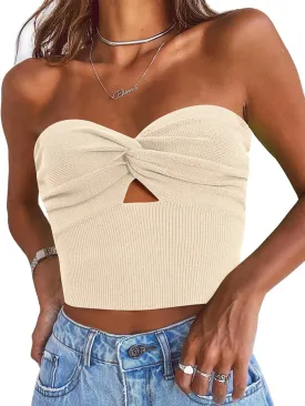 EFAN Womens Tube Tops Going Out Cut Twist Knot Front Bandeau Ribbed Knit Y2K Strapless Tank Bustier Corset Clothes
