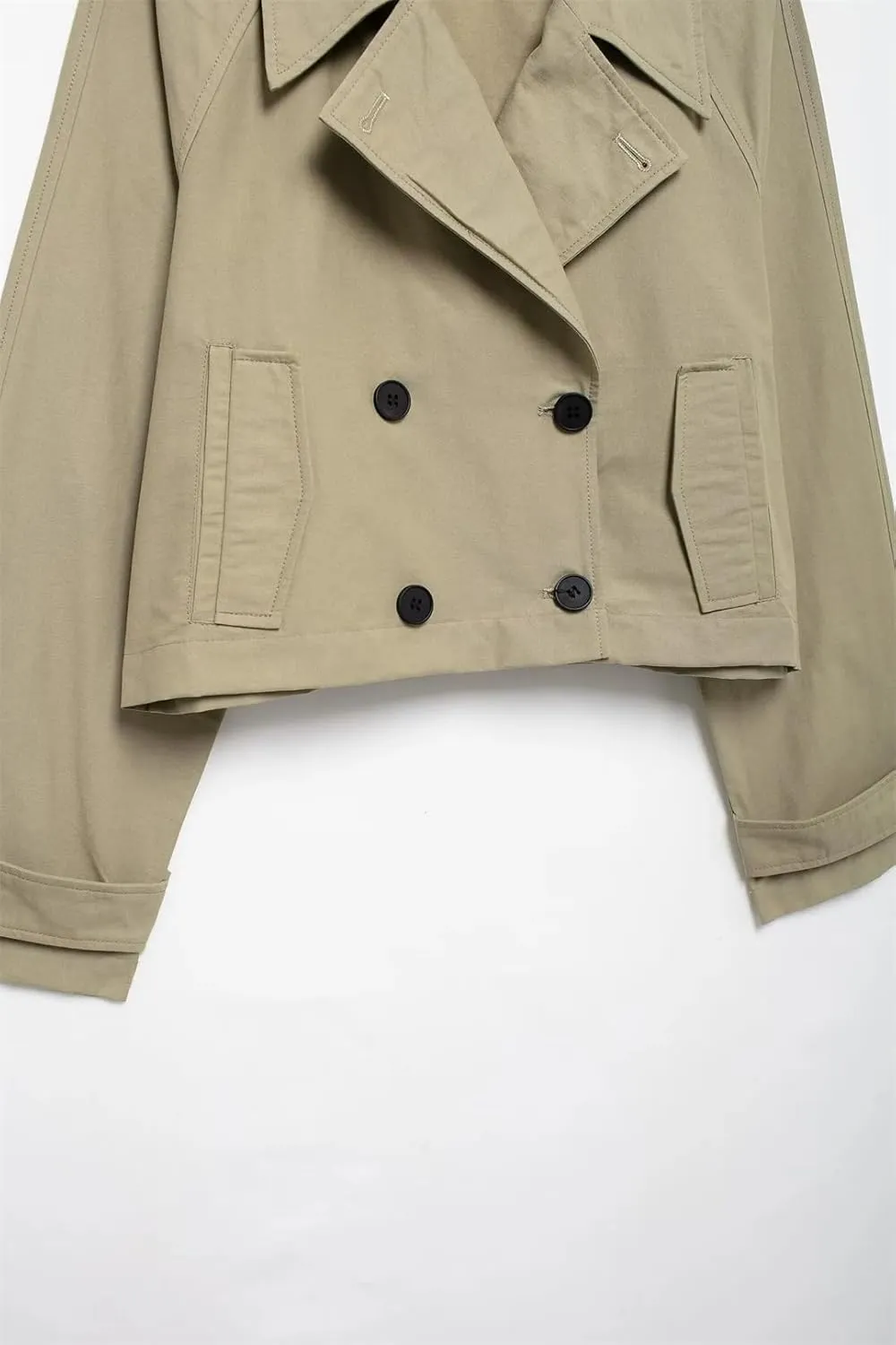 ERFMFKL Women Cropped Trench Coat Casual Double-Breasted Oversized Long Sleeve Thin Short Jacket