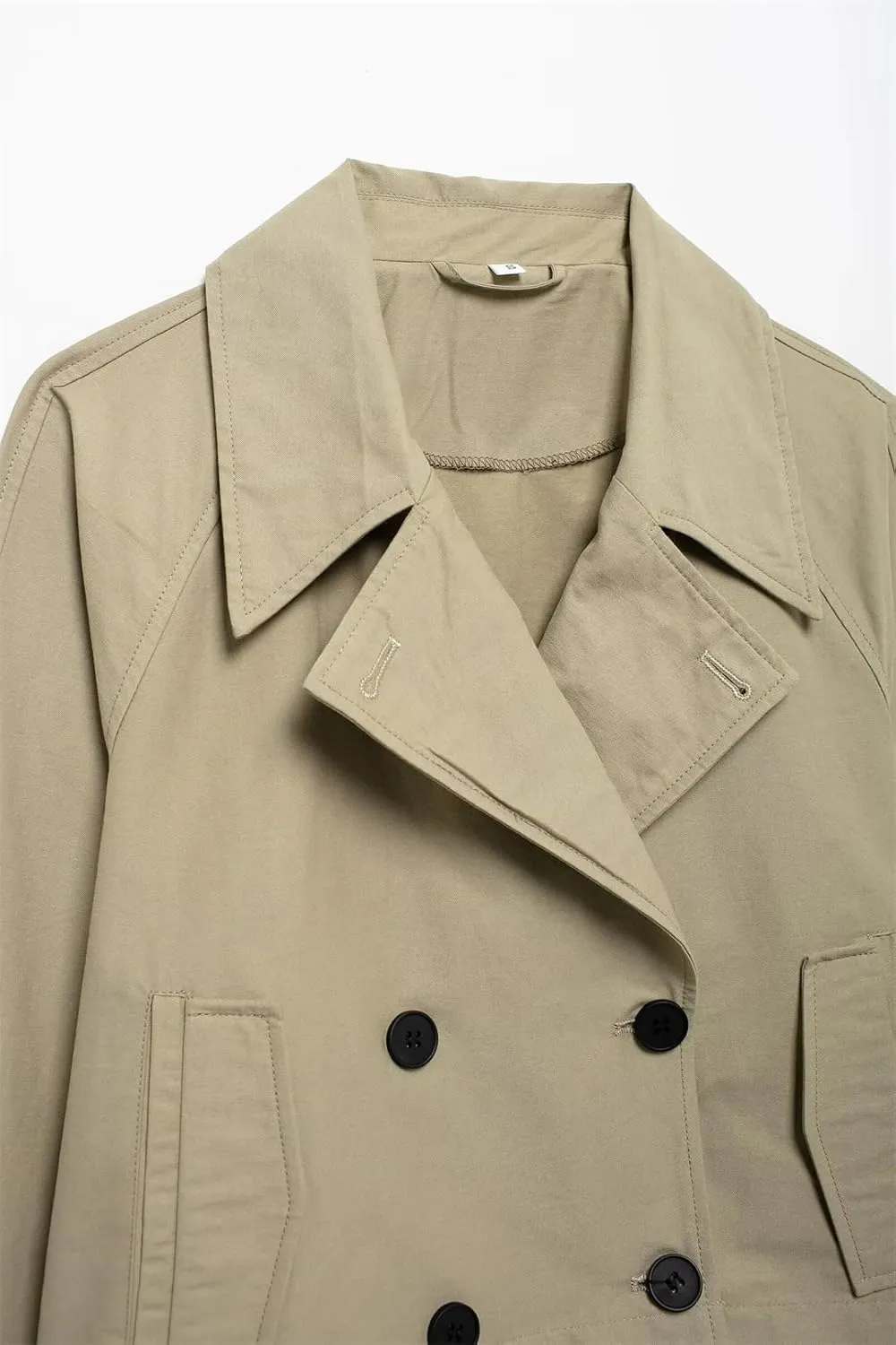 ERFMFKL Women Cropped Trench Coat Casual Double-Breasted Oversized Long Sleeve Thin Short Jacket