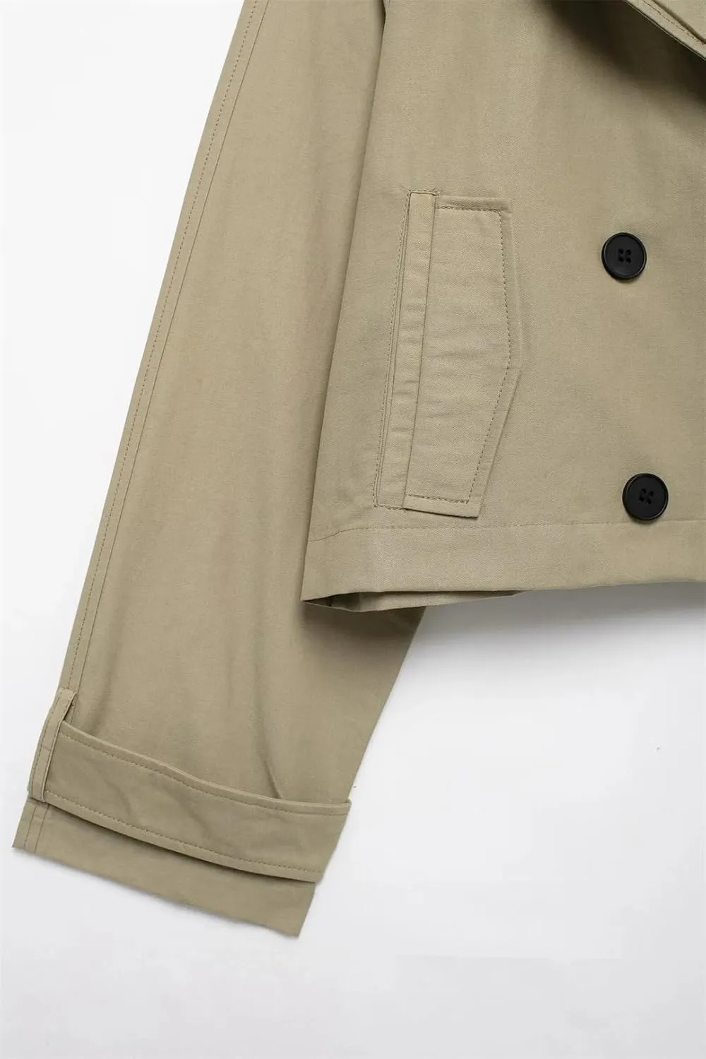 ERFMFKL Women Cropped Trench Coat Casual Double-Breasted Oversized Long Sleeve Thin Short Jacket