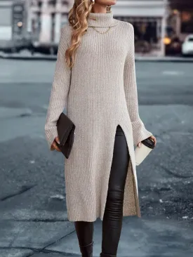 Essnce Turtleneck Drop Shoulder Split Hem Sweater