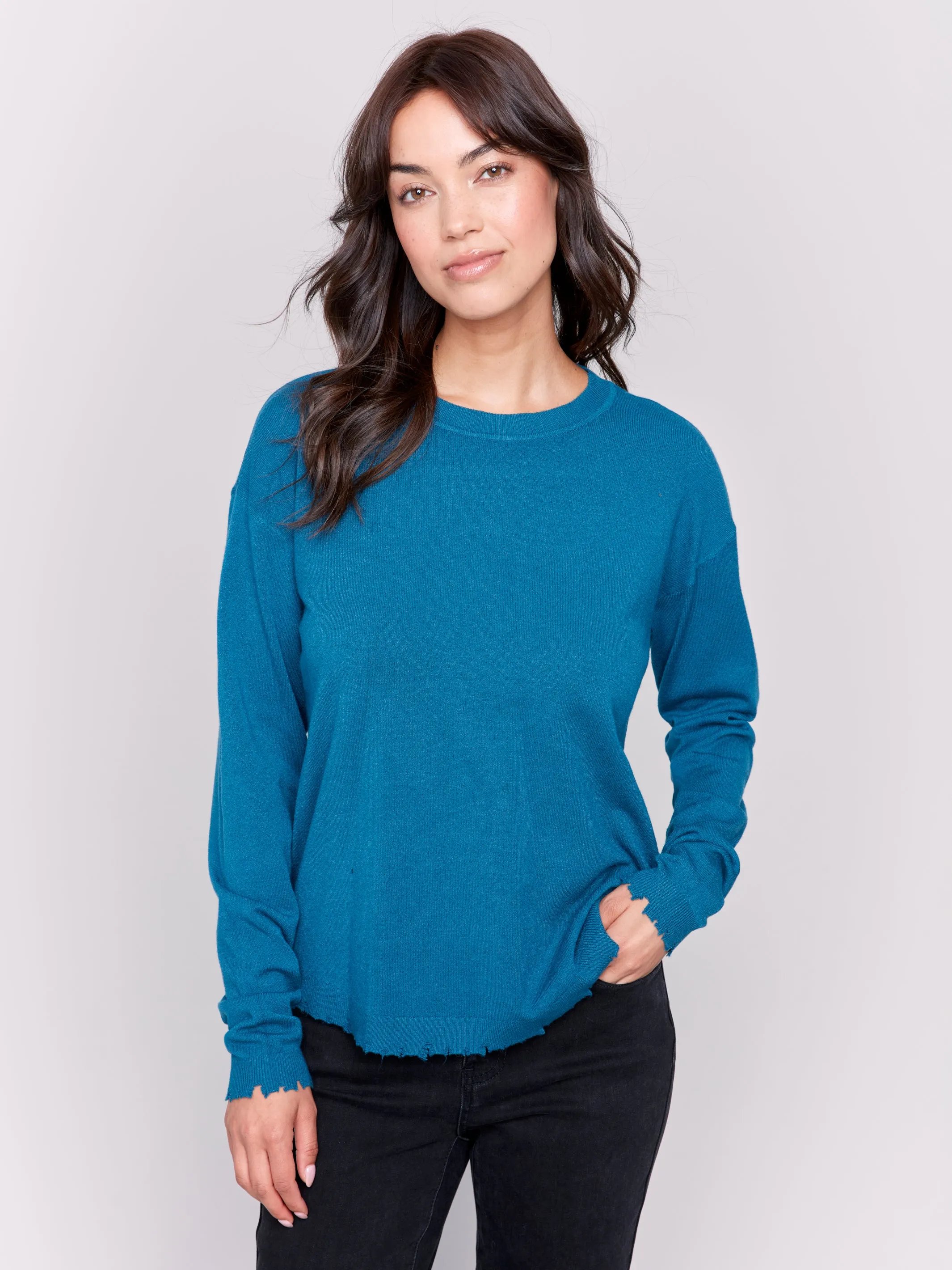 Frayed Edge Round Hem Sweater