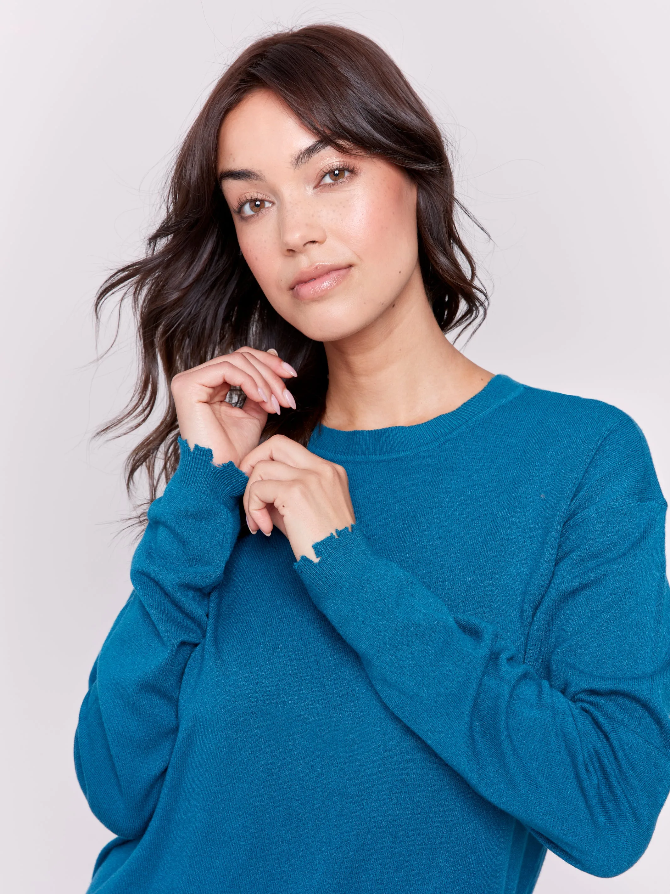 Frayed Edge Round Hem Sweater