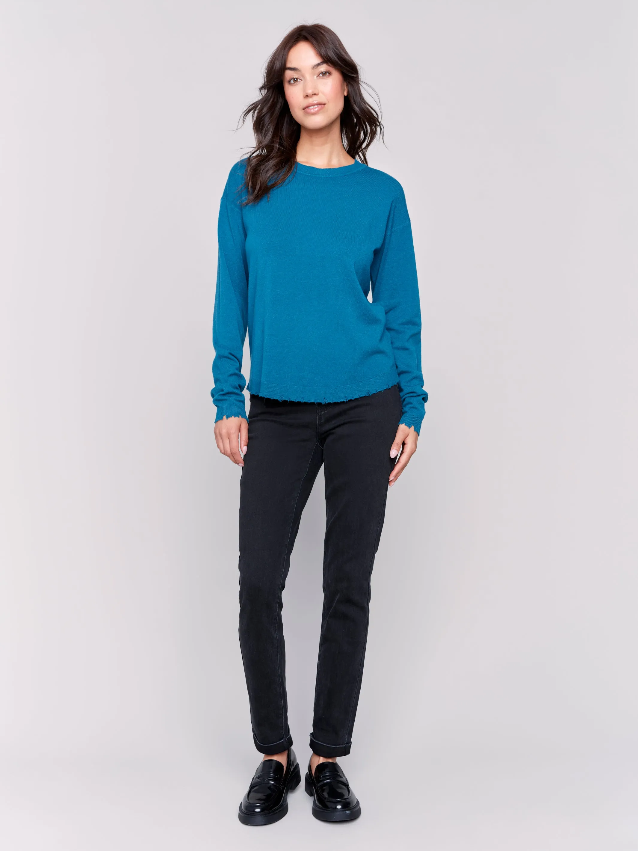 Frayed Edge Round Hem Sweater