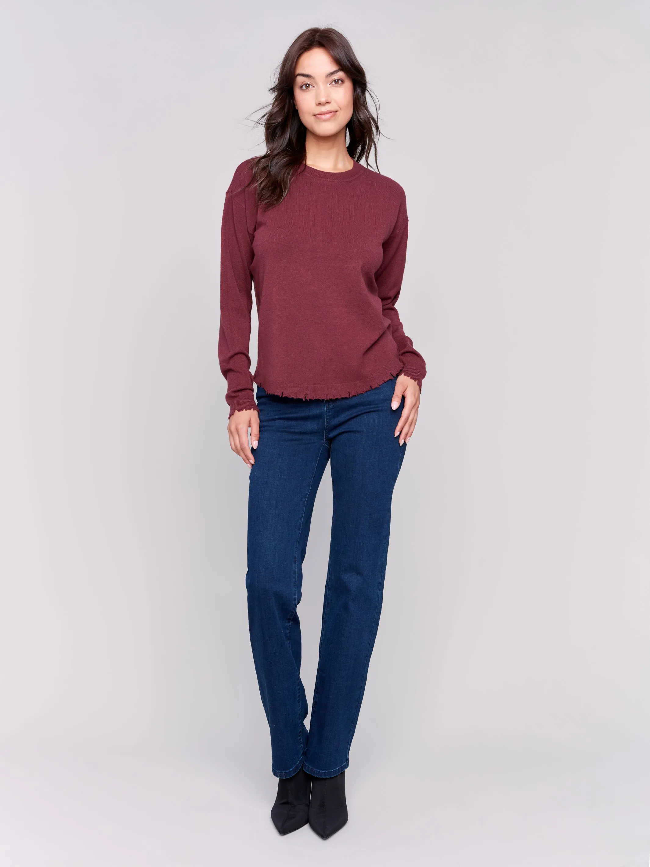 Frayed Edge Round Hem Sweater