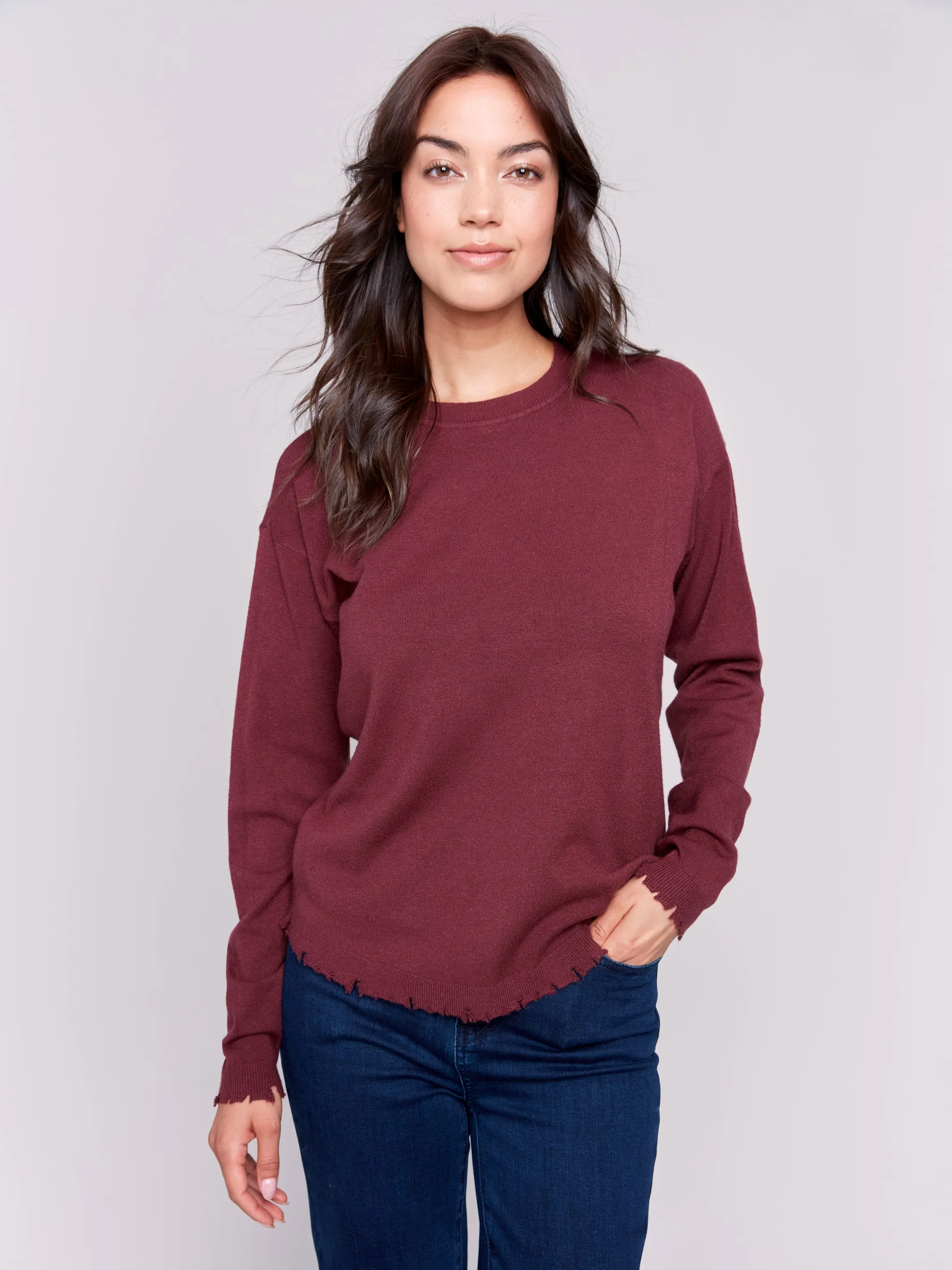 Frayed Edge Round Hem Sweater