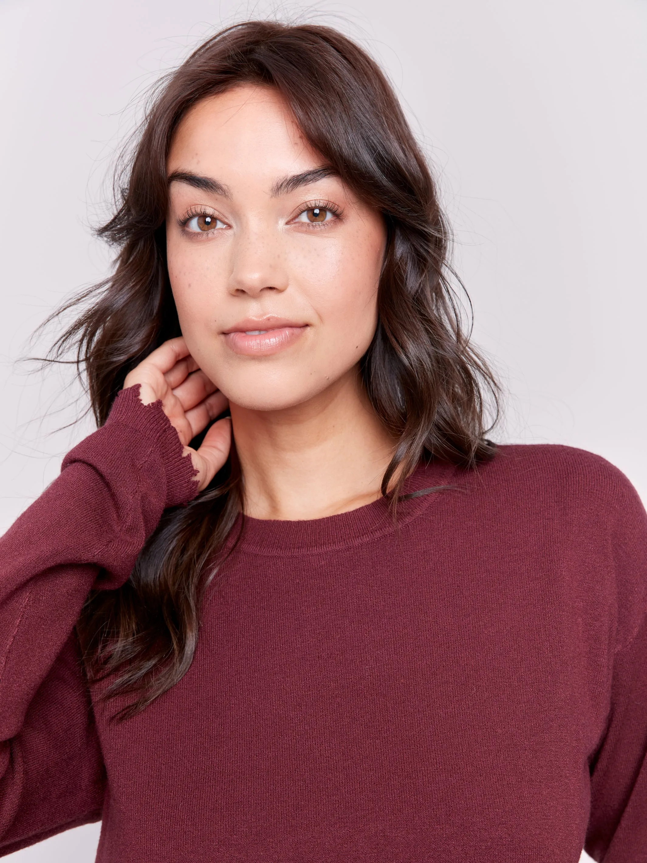 Frayed Edge Round Hem Sweater