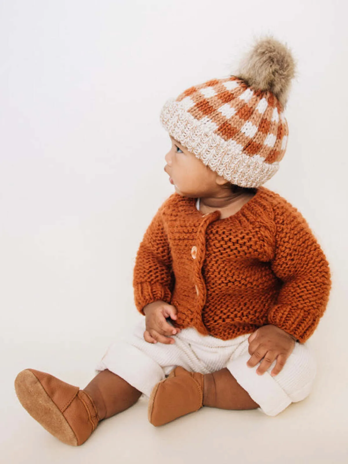 Garter Stitch Cardigan Sweater, Chili