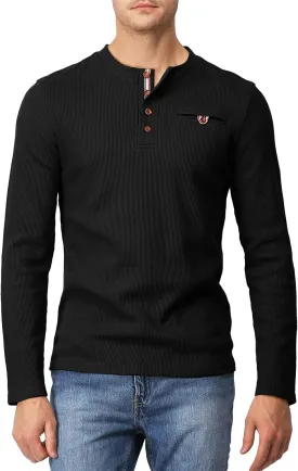 H2H Men's Casual Slim Fit Henley Cotton Shirts Long Sleeve Lightweight Waffle Fabric