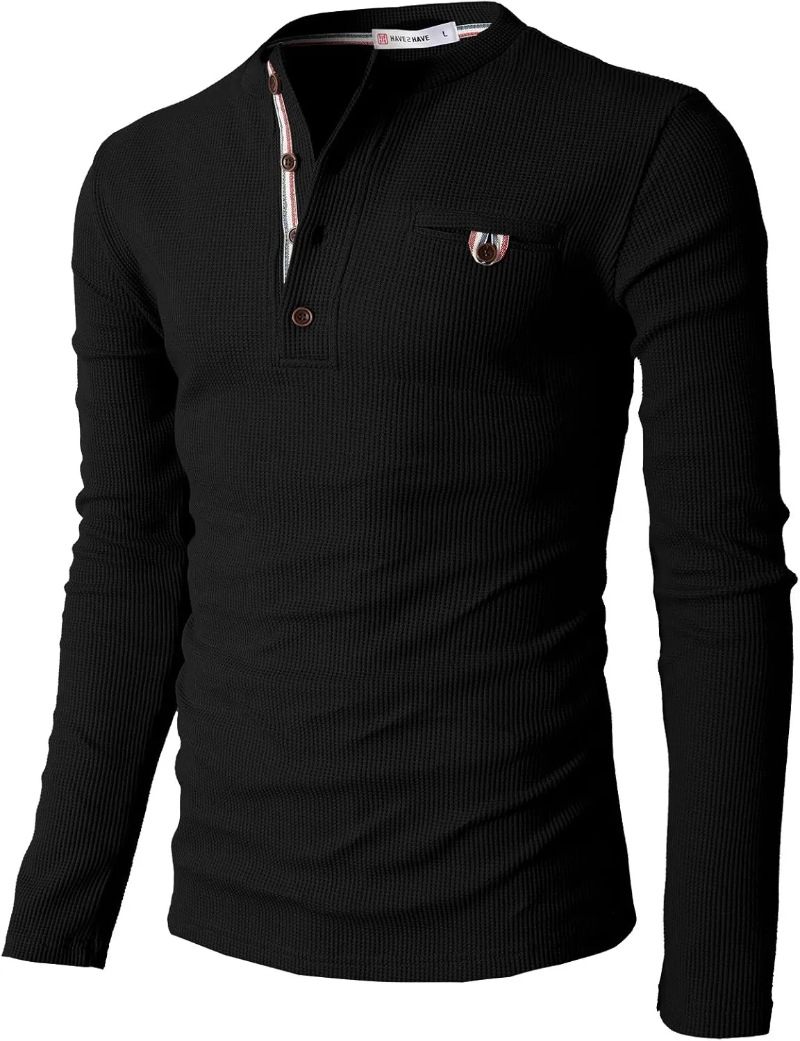 H2H Men's Casual Slim Fit Henley Cotton Shirts Long Sleeve Lightweight Waffle Fabric
