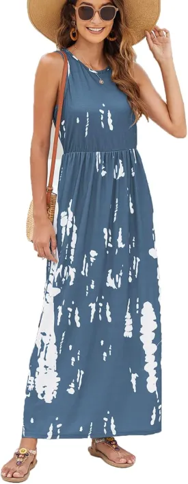 Hount Women's Summer Sleeveless Striped Flowy Casual Long Maxi Dress with Pockets