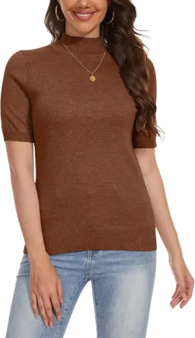 INKOFF Women's Short Sleeve Mock Neck Sweater Top Turtleneck Dressy Pullover Knit Shirt