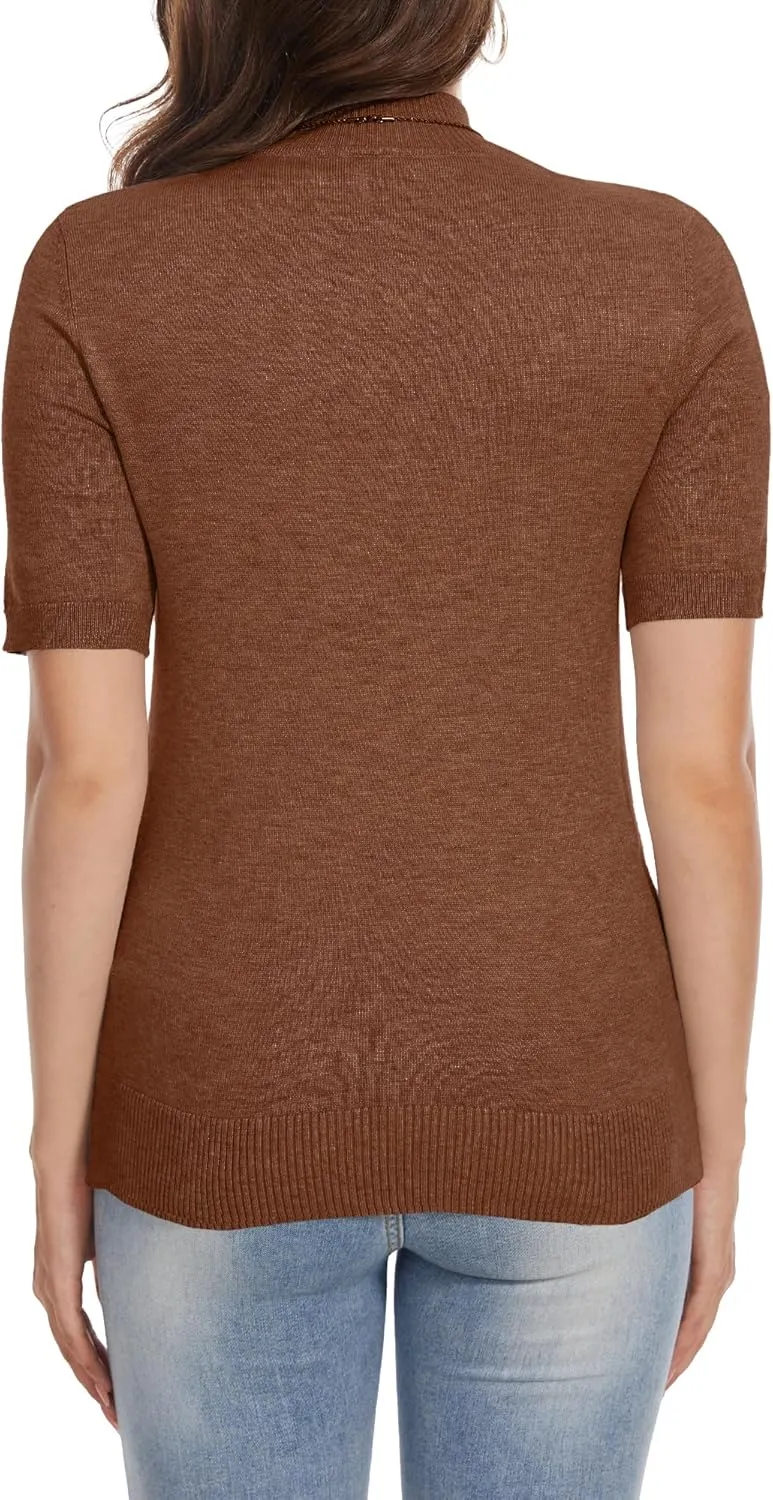 INKOFF Women's Short Sleeve Mock Neck Sweater Top Turtleneck Dressy Pullover Knit Shirt