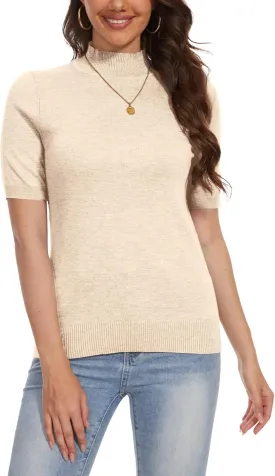 INKOFF Women's Short Sleeve Mock Neck Sweater Top Turtleneck Dressy Pullover Knit Shirt