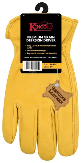 Kinco 90-XL Driver Gloves, Men's, XL, Keystone Thumb, Easy-On Cuff, Deerskin Leather, Gold :PR: QUANTITY: 1