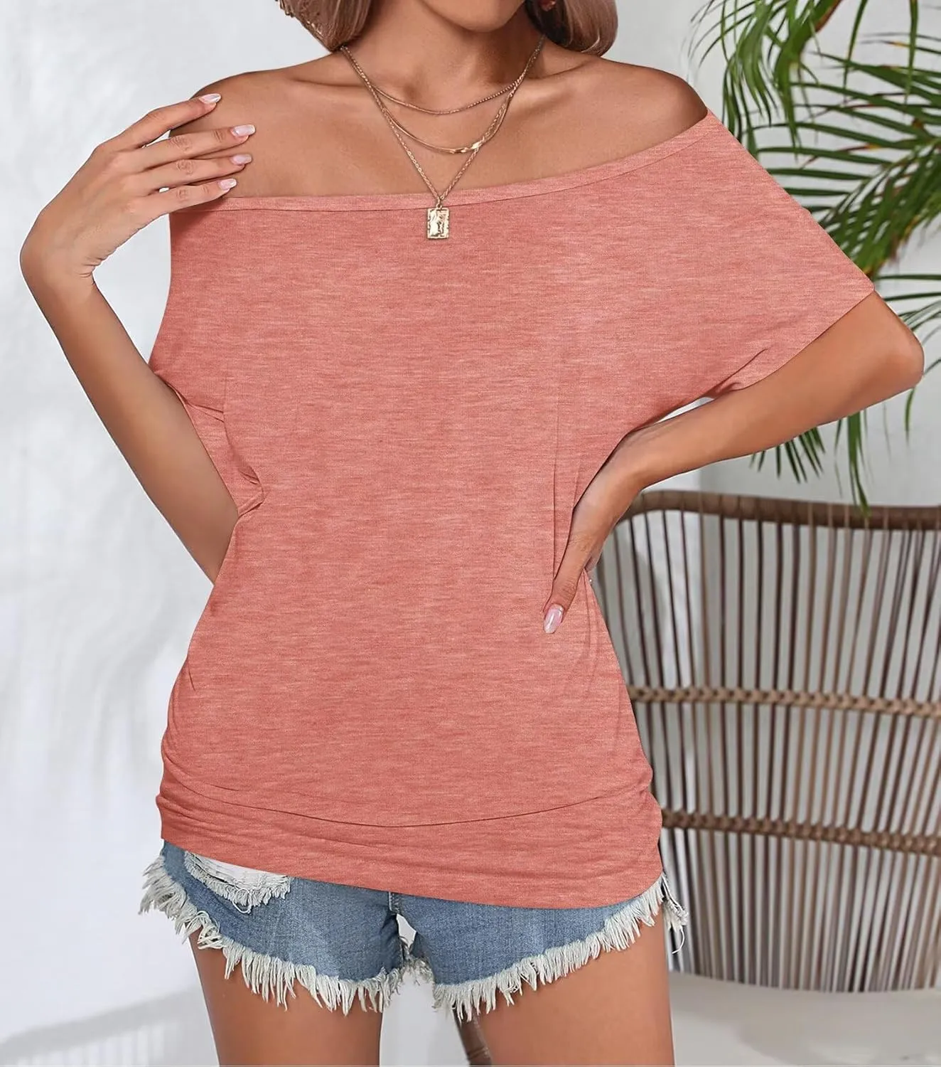 KKJ 3 Pack Womens T Shirts Off The Shoulder Tops 2025 Summer Beach Vacation Fashion Short Sleeve Casual Loose Fit Clothes