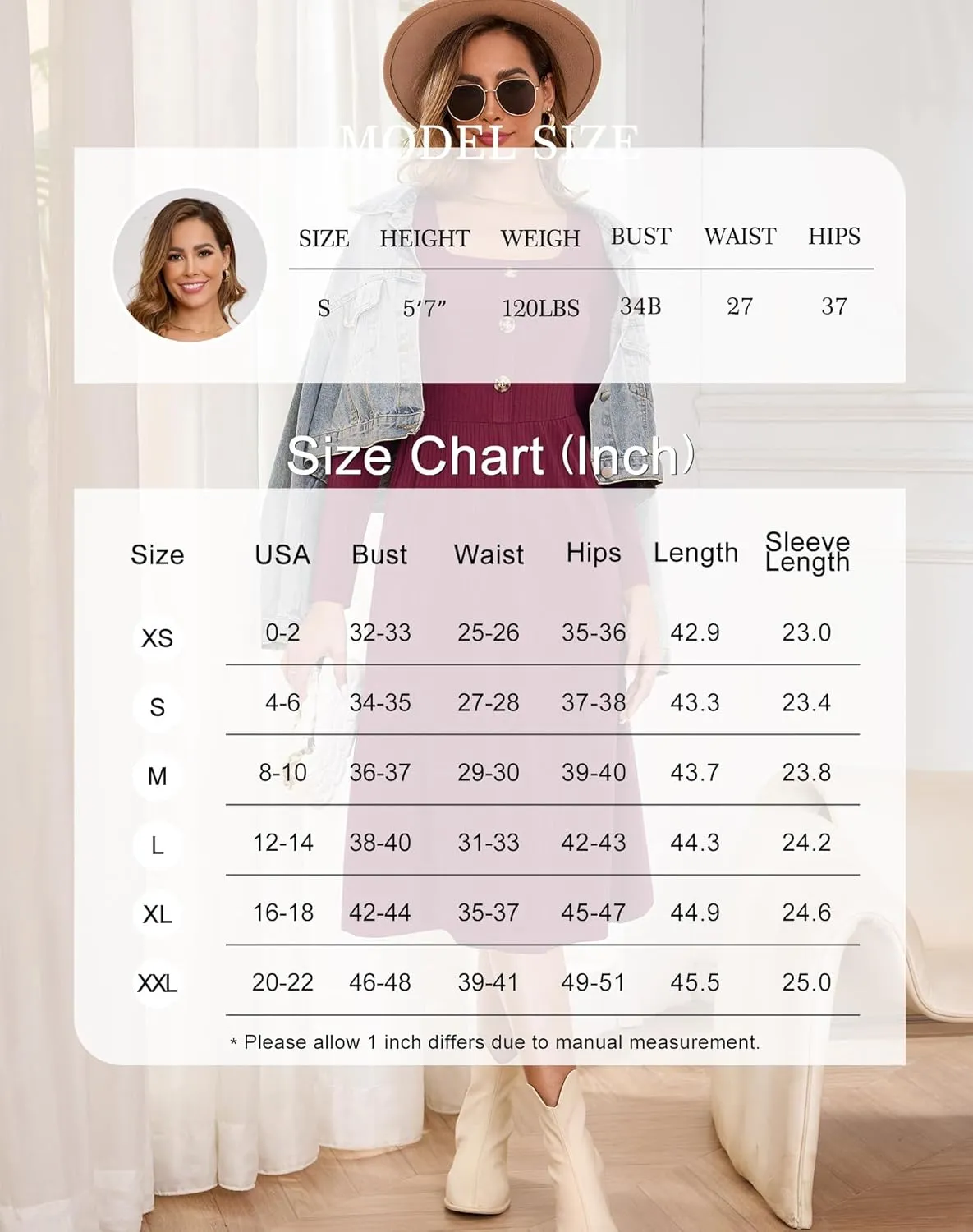 Kranda 2025 Spring Dresses fow Women Winter Long Sleeve Square Neck Casual Button Ribbed Knit Midi Sweater Dress