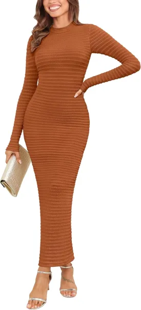Kranda Women's 2025 Spring Sweater Dress Long Sleeve High Neck Slim Fit Casual Formal Long Bodycon Knit Winter Maxi Dress