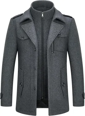 Lamgool Men's Winter Wool Blend Coat Casual Business Single Breasted Peacoat