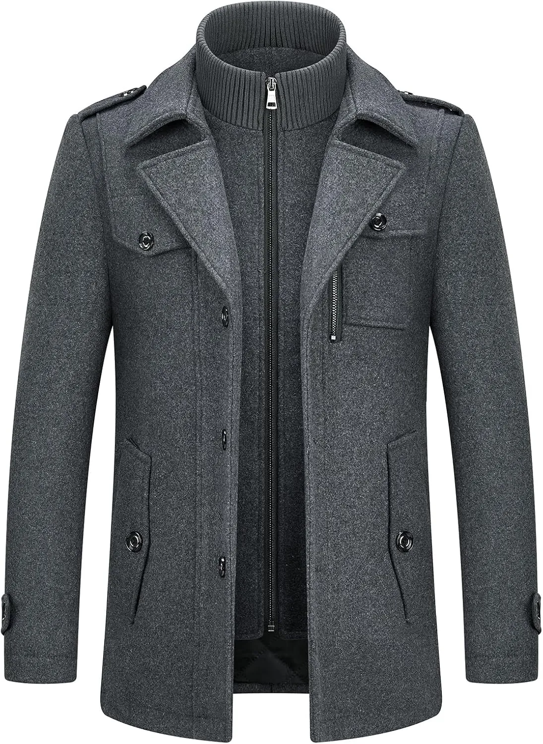 Lamgool Men's Winter Wool Blend Coat Casual Business Single Breasted Peacoat
