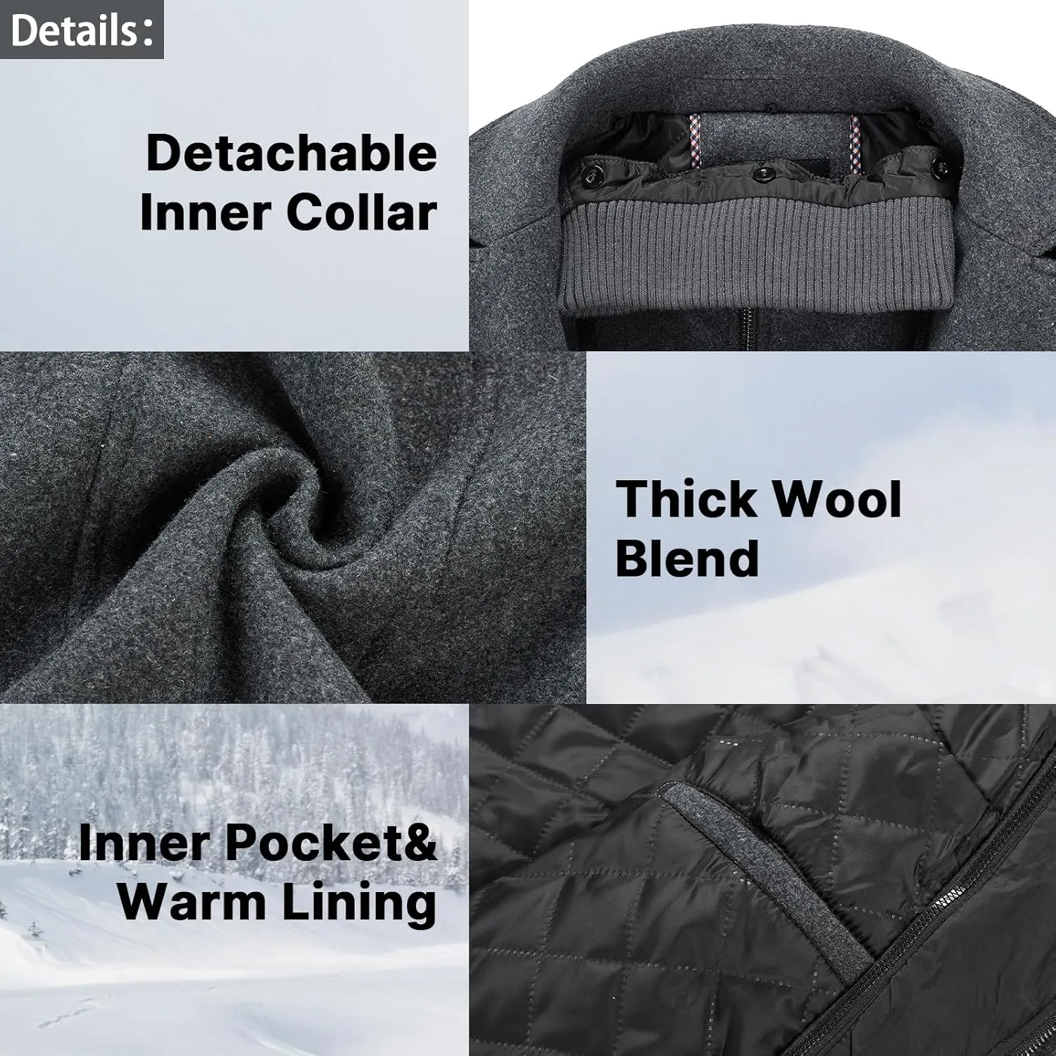 Lamgool Men's Winter Wool Blend Coat Casual Business Single Breasted Peacoat