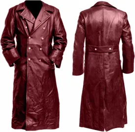 LFEOOST Leather Jacket Men Motorcycle Long Sleeve Button Lapel WW2 Officer Military Uniform Fall Winter Long Trench Coat