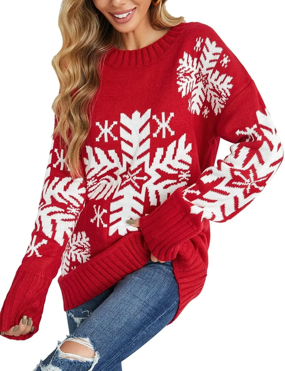 LookbookStore Women Ugly Christmas Tree Reindeer Holiday Knit Sweater Pullover