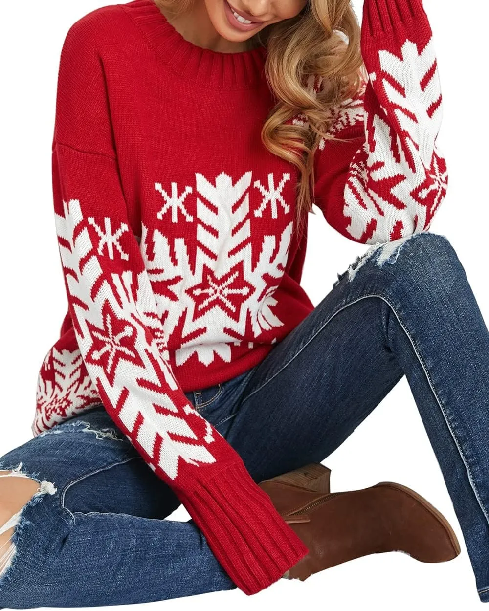 LookbookStore Women Ugly Christmas Tree Reindeer Holiday Knit Sweater Pullover