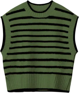 Lueluoye Sweater Vest for Women 2024 Crew Neck Cap Sleeve Tops Striped Knit Tank Top S-2XL