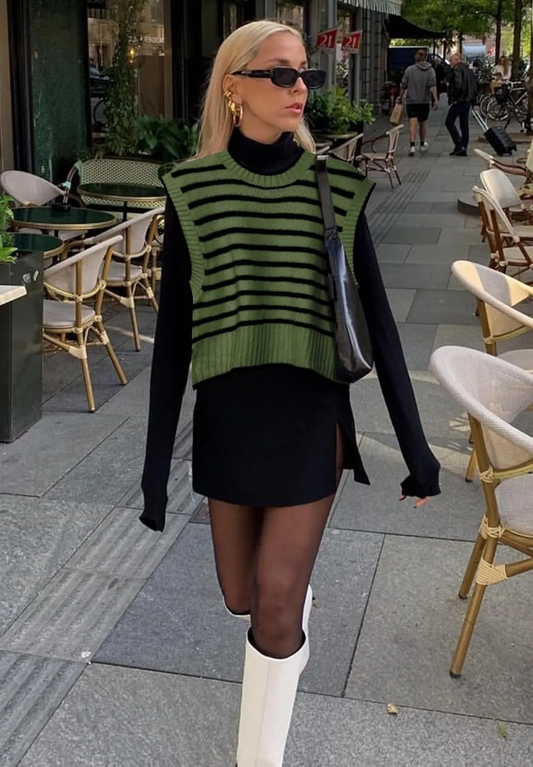 Lueluoye Sweater Vest for Women 2024 Crew Neck Cap Sleeve Tops Striped Knit Tank Top S-2XL