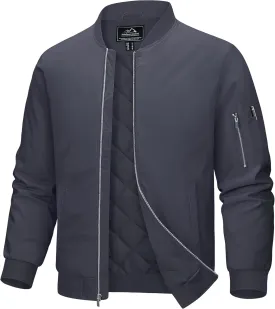 MAGCOMSEN Men's Bomber Jacket Casual Windproof Quilted Jacket Full Zip Windbreaker Winter Warm Varsity Jacket with Pockets