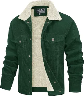 MAGCOMSEN Men's Corduroy Jacket Sherpa Lined Trucker Jackets Cotton Turn-Down Collar Warm Winter Jacket Casual Coat 5 Pockets
