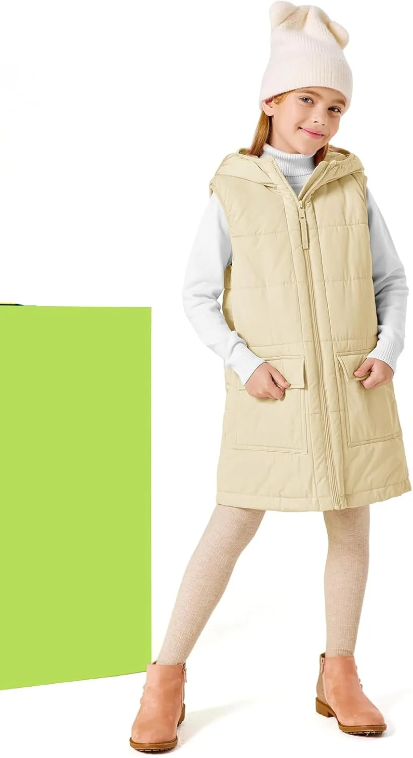 Meikulo Girls Hooded Vest Kids Fashion Warm Sleeveless Zip Up Quilted Jacket with Pockets 5-14 Years