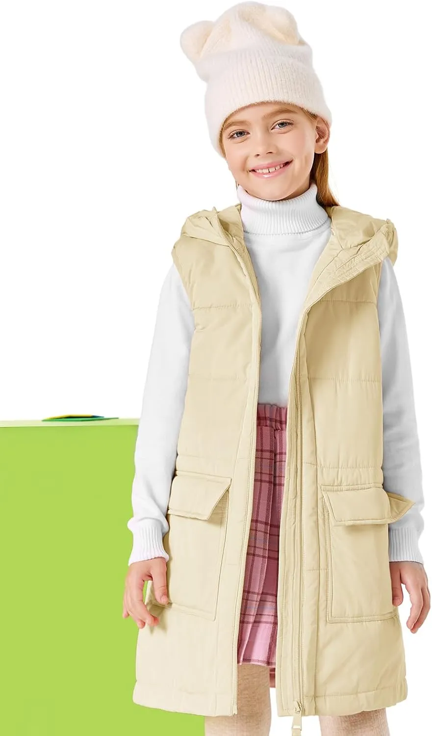 Meikulo Girls Hooded Vest Kids Fashion Warm Sleeveless Zip Up Quilted Jacket with Pockets 5-14 Years