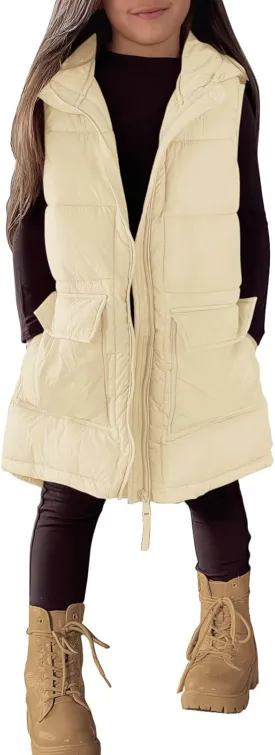 Meikulo Girls Hooded Vest Kids Fashion Warm Sleeveless Zip Up Quilted Jacket with Pockets 5-14 Years
