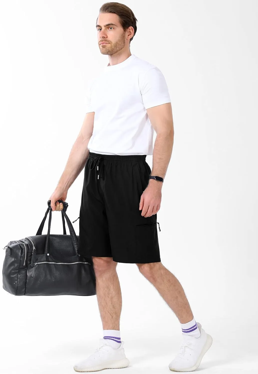Mens Hiking Cargo Shorts with 5 Zipper Pockets 9" Lightweight Quick Dry Shorts for Men Outdoor Casual Golf